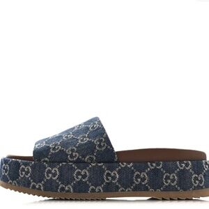 New Denim GG Monogram Angelina Platform 55mm Slide Sandals 40 Blue Tea